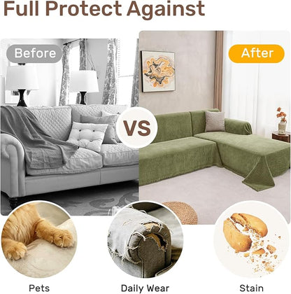 2 Pieces Sectional Couch Covers L Shaped Cover XXXL Green | Thick Washable - Image 4