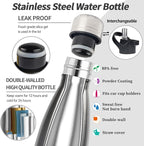Insulated Water Bottle, 2 Pack-9oz Stainless Steel Water Bottles with straw lid, Metal Sports Water Bottles for Boys,Girls, Double Wall Vacuum BPA-Free Flask for Sports (Black-Sliver)
