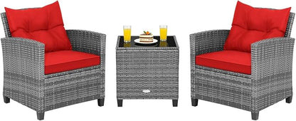 COSTWAY 3PCS Patio Furniture Set, PE Rattan Wicker Sofa w/Washable Cushion and by COSTWAY