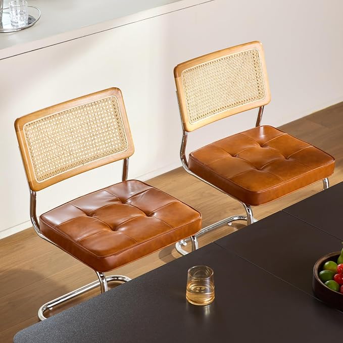 GrandNoor Rattan Dining Chairs Set, Wooden Mid Century Modern Dining Room Chairs - Image 3