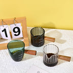 Glass Measuring Cup, 3oz Espresso Shot Glass with Wood Handle, Double Spouts Measuring Cups Pitcher Milk Cup Coffee Shot Glasses (Gray Ribbed)