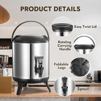 Insulated Beverage Dispenser, Thermal Hot Beverage Dispenser, Stainless Steel Hot Beverage Dispense, Hot Coffee Dispenser with Spigot for Coffee Hot tea,Cold Milk,Water,Juice 6L (Non-electric)