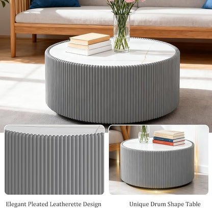 SSLine Round Drum Coffee Table Set of 2 Modern Sintered Stone Top Nesting - Image 5