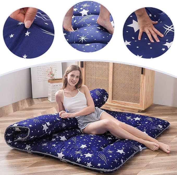 MAXYOYO Navy Starry Sky Japanese Futon Mattress, Tatami Floor Mat, Portable - Image 6