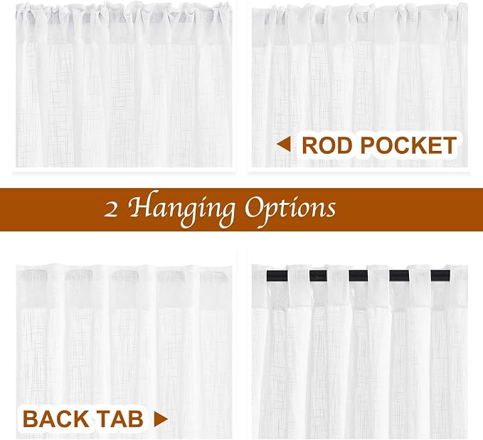 NICETOWN White Linen Sheer Curtains 90" Length, Rod Pocket & Back Tab Window - Image 3