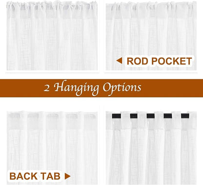 NICETOWN White Linen Sheer Curtains 90" Length, Rod Pocket & Back Tab Window - Image 3