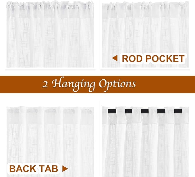 NICETOWN White Sheer Bathroom Curtains 48 inches Long, Rod Pocket & Back Tab - Image 2