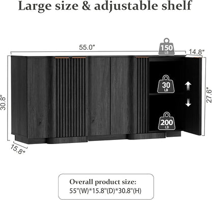 Brafab Buffet Cabinet, Wood Fluted Credenza - Image 2