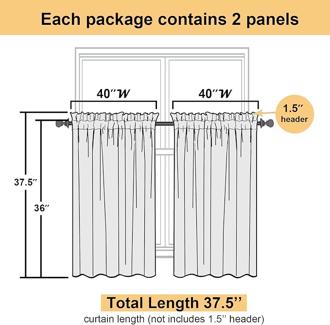 Ivory Sheer Curtains Tiers 36 Inch Length Set of 2, Voile Kitchen Curtains - Image 3