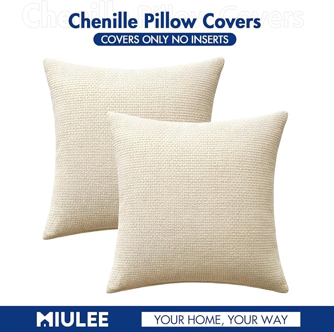 MIULEE Decorative Couch Throw Pillow Covers 16x16 Inch Neutral Cream 2 Pack | - Image 7