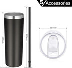 VEGOND Stainless Steel Skinny Tumblers Bulk 12 Pack, 20 oz Vacuum Insulated Tumblers with Lids and Straws, Double Wall Coffee Mug, Travel Water Cup, Matte Black