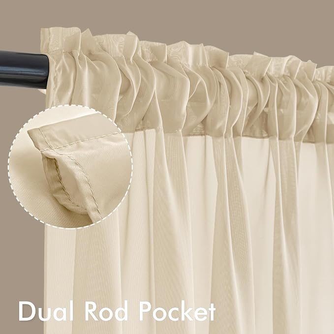 MIULEE Cream Sheer Curtains 72 Inches Long 4 Panels 42 x 72 Inches | Light - Image 3