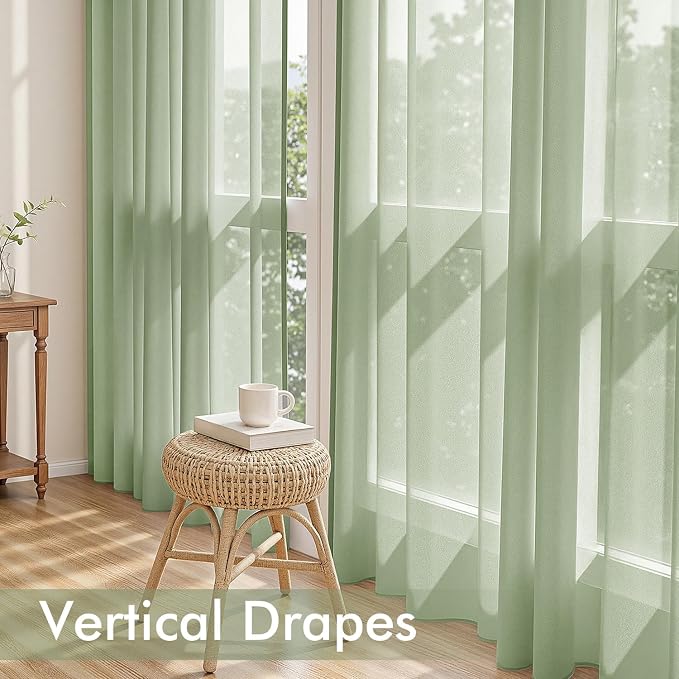 MIULEE Sage Green Sheer Curtains 90 Inches Long 4 Panels 42 x 90 Inches | Light - Image 5