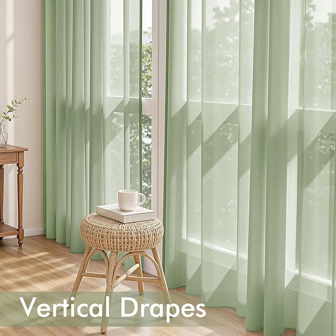 MIULEE Sage Green Sheer Curtains 72 Inches Long 4 Panels 54 x 72 Inches | Light - Image 5