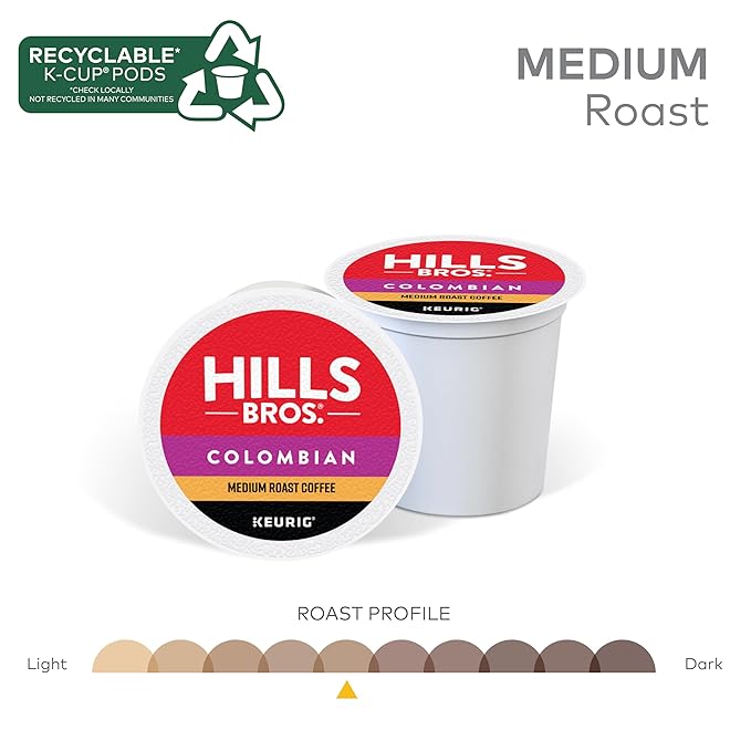Hills Bros. Colombian Blend Keurig K-Cup Pods for Keurig Brewers – Medium Roast Premium Arabica Blend, Kosher – 2 Pack of 12 Single Serve Pods