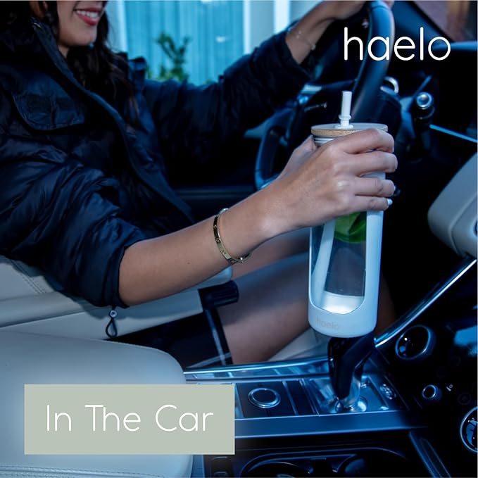 haelo 20oz Glass Tumbler Water Bottle, Iced Coffee Cup with Straw, Silicone Protective Sleeve, Bamboo Lid Reusable BPA Free (Sage Green)