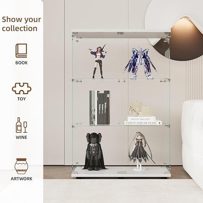 Display Cabinet with Glass Door and Lock, 3-Shelf Fast Installation Curio - Image 7