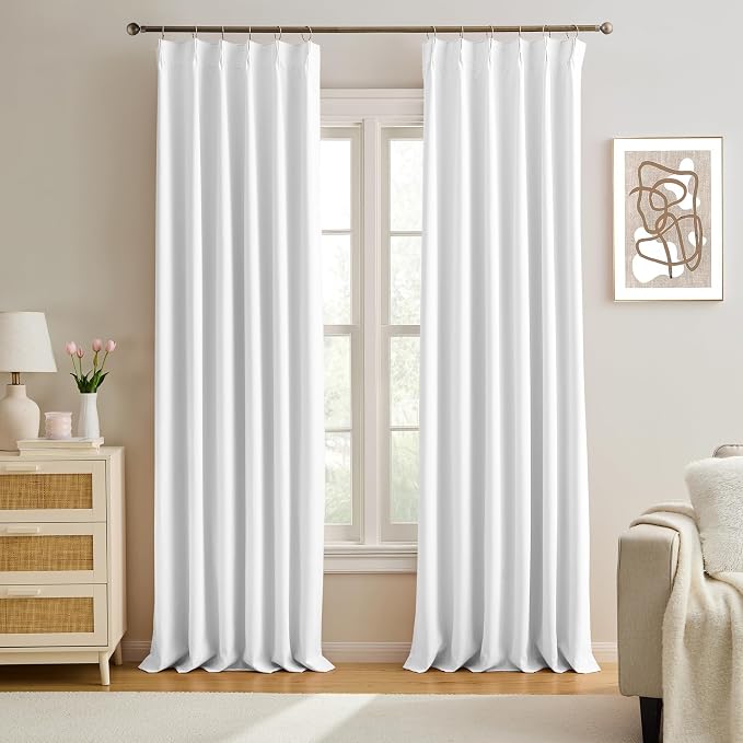 White Pinch Pleat Curtains 84 Inches Long 2 Panels, Track Memory Trained Luxury by KEQIAOSUOCAI