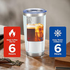 OMTech 20oz Tumblers Bulk, 12pc Stainless Steel Tumbler Set with Lid & Straw, Double Wall Vacuum Insulated Mug for Laser Engraver, Travel Coffee Mug for Hot & Cold Drinks, White Powder Coated Cup
