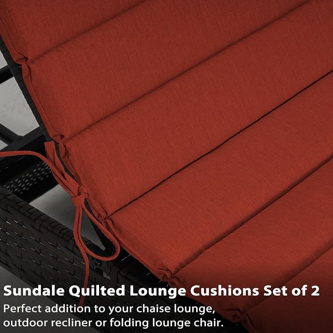 Sundale Outdoor Olefin Quilted Lounge Cushion Set of 2, Patio Foldable Chaise - Image 6