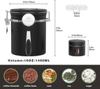 Coffee canister set for ground coffee with Date Tracker,Co2 Valve,Travel jar,Stainless Steel Kitchen Food Airtight storage container for Coffee Beans or Grounds,Tea,Sugar (16oz-Black)