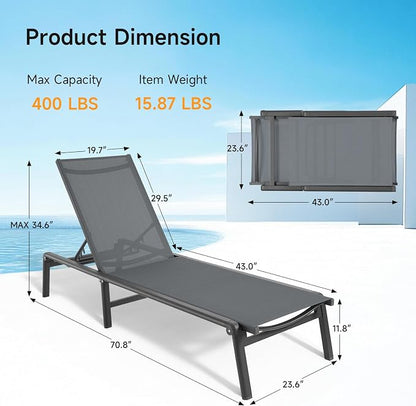 ONBRILL Aluminum Chaise Lounge Chair Outdoor, Foldable & Assembly Free Outdoor - Image 2