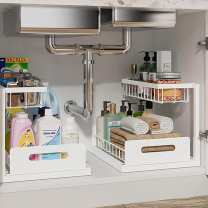 REALINN Under Sink Organizer, Pull Out Cabinet Organizer, 2 Tier Metal Slide by REALINN