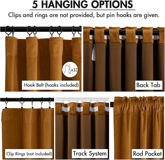 MIULEE Velvet Curtains 50W x 90L 2 Panels Golden Brown Blackout Curtains | - Image 2