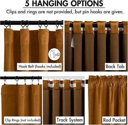 MIULEE Velvet Curtains 50W x 90L 2 Panels Golden Brown Blackout Curtains | - Image 2
