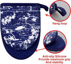 Mini Silicone Oven Mitts, Heat and Slip Resistant Kitchen Gloves 2-Pack Set, Birds Flower Soft Short Oven Mittens, Flexible Thick Pot Holders for Safe Cooking Baking and Grilling (Navy)