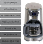 Kenmore Elite Drip Coffee Maker - 12 Cup Programmable Cafe Machine With Glass Pot, Regular & Bold Brew, Auto Shut Off Large Water Reservoir, Reusable Filter, Kitchen Appliances