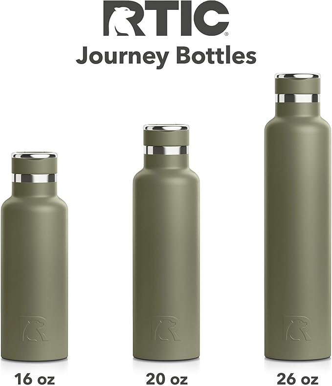 RTIC 16oz Journey Bottle Metal Stainless Steel Vacuum Insulated, BPA Free, Reusable, for Water, Hot and Cold Drinks, Travel, Sports, Camping, Olive