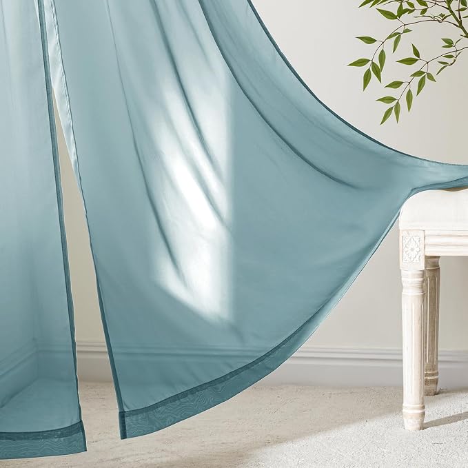 MIULEE Dusty Blue Sheer Curtains 90 Inches Long 4 Panels 42 x 90 Inches | Light - Image 6