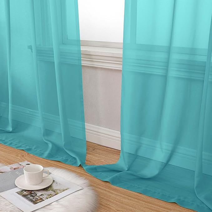 Turquoise Sheer Curtains for Bedroom Living Room 96 Inches Long 2 Panels - Image 8