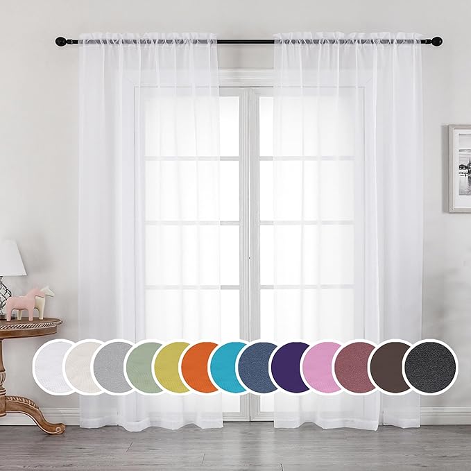 White Sheer Curtains 96 Inches Long, Elegant Sheer Curtains by OWENIE