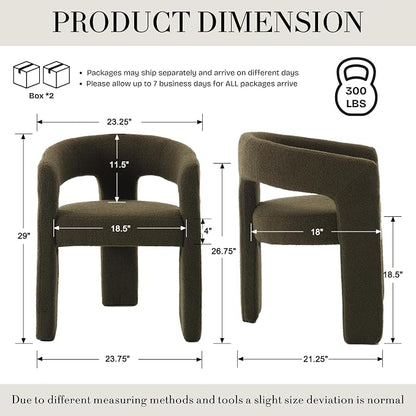 Modern Sherpa Dining Chairs Set of 2, Upholstered Barrel Chairs - Image 2