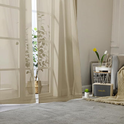Taupe Sheer Curtains 78 Inches Long 2 Panels, Elegant Light Filtering Voile - Image 8