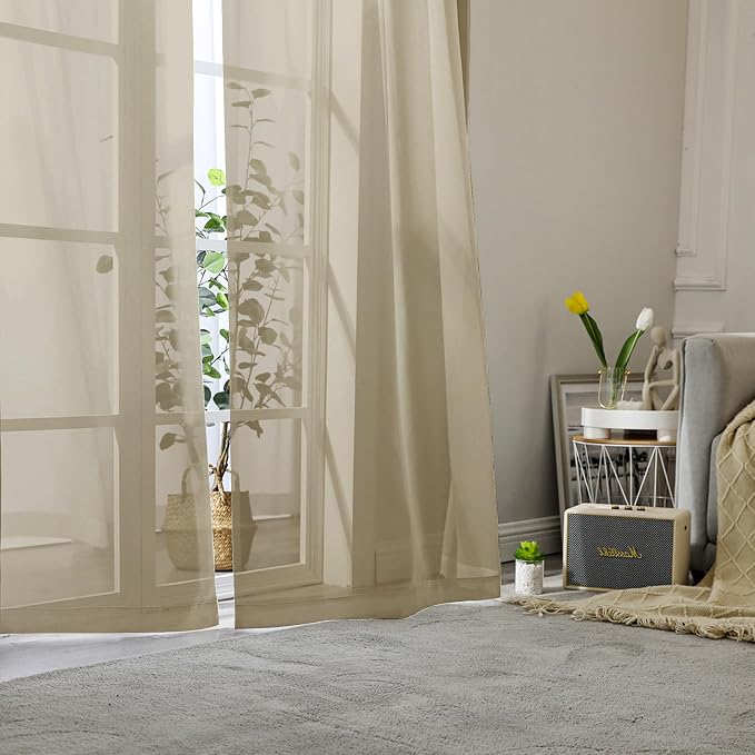 Taupe Sheer Curtains 96 Inches Long 2 Panels, Modern Voile Solid Breathable - Image 8
