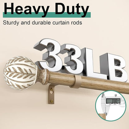 QDWIS Boho Wood Curtain Rods for Windows 72 to 144 inch, Rustic Decorative - Image 4