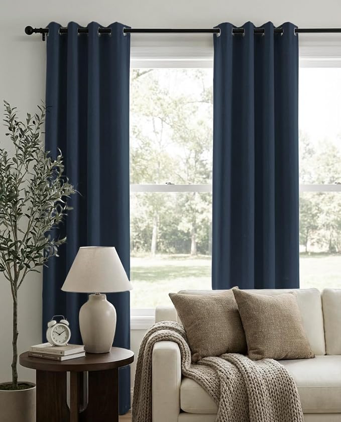 100% Blackout Linen Textured Curtains 63 Inch Long, Light Blocking, Thermal - Image 2