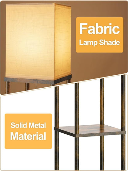 Floor Lamp with Shelves for Living Room Brown, Shelf Floor Lamp with 3 CCT LED - Image 2