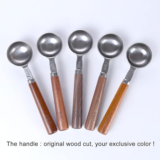 KKC HOME ACCENTS Wooden Handle Coffee Scoops - 1 Tablespoon, Coffee Bean & Tea Measuring Spoon, 2 Pcs, 6.7" Length