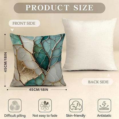 OBSEDE Teal and Gold Leaf Decorative Throw Pillow Covers 18x18 Set of 4 - Image 3