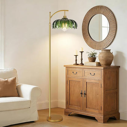 QIYIZM Glass Floor Lamp for Living Room, Mid Century Modern Brass Tall Lamp - Image 3