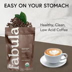 Fabula Low Acid Coffee Beans Whole, USDA Organic Coffee Beans Medium Roast - Non-GMO - No Molds - Mycotoxins Pesticides Free - Single Origin - 12 oz