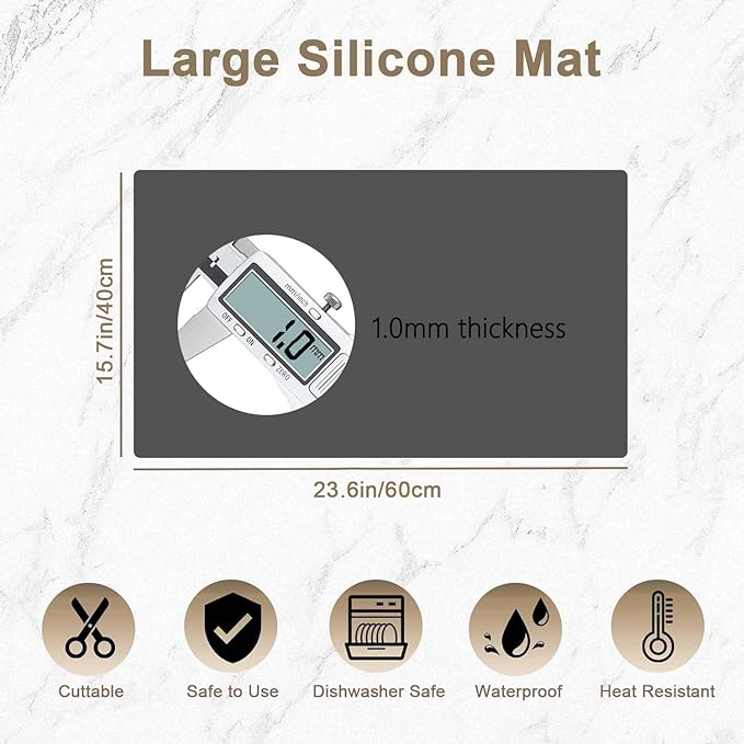 2 Pack 23.62"x15.74"(60cmx40cm) Silicone Kitchen Counter Mats, Heat Resistant Non-Slip Countertop Protector, Waterproof Nonstick Multipurpose Mat, Black