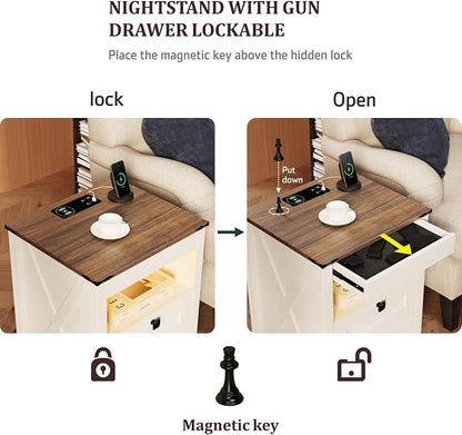 HWB LED Nightstand with Gun Drawer: Bedside Table with Charging Station - Image 3