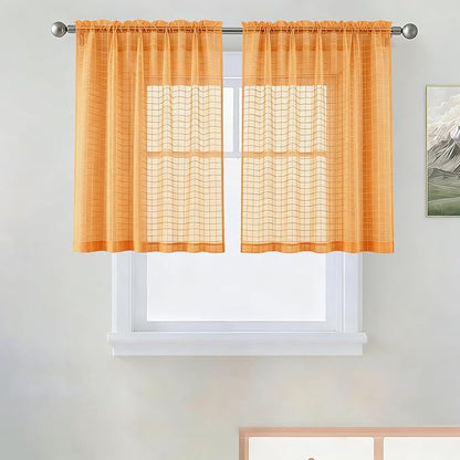 SpaceDresser Check Sheer Curtains 36 Inches Long by SpaceDresser