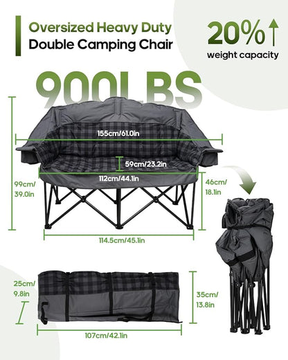 Double Camping Chair Padded Loveseat Camping Couch, Oversized 2 Person Camp - Image 3