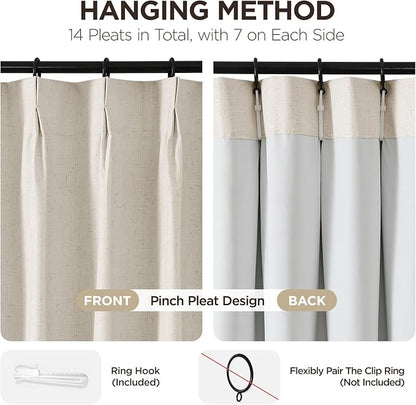 Joydeco 100% Blackout Pleated Curtains, Linen Window Curtains 2 Panel Sets 108 - Image 3